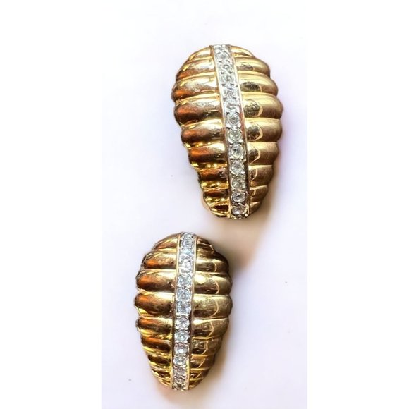 Nolan Miller Jewelry - Vintage Nolan Miller Clip On Earrings Glamour Austrian Crystal Gold